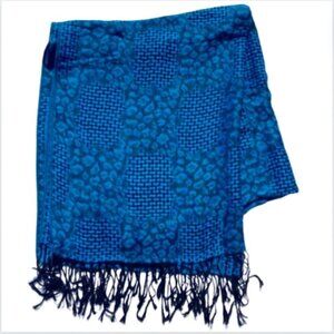 INS Peacock Blue Check Animal Print Oversized Scarf Wrap